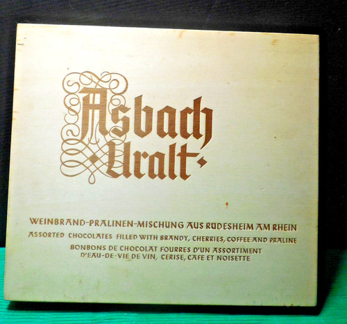 Alte dose holzkiste asbach - dose, "asbach